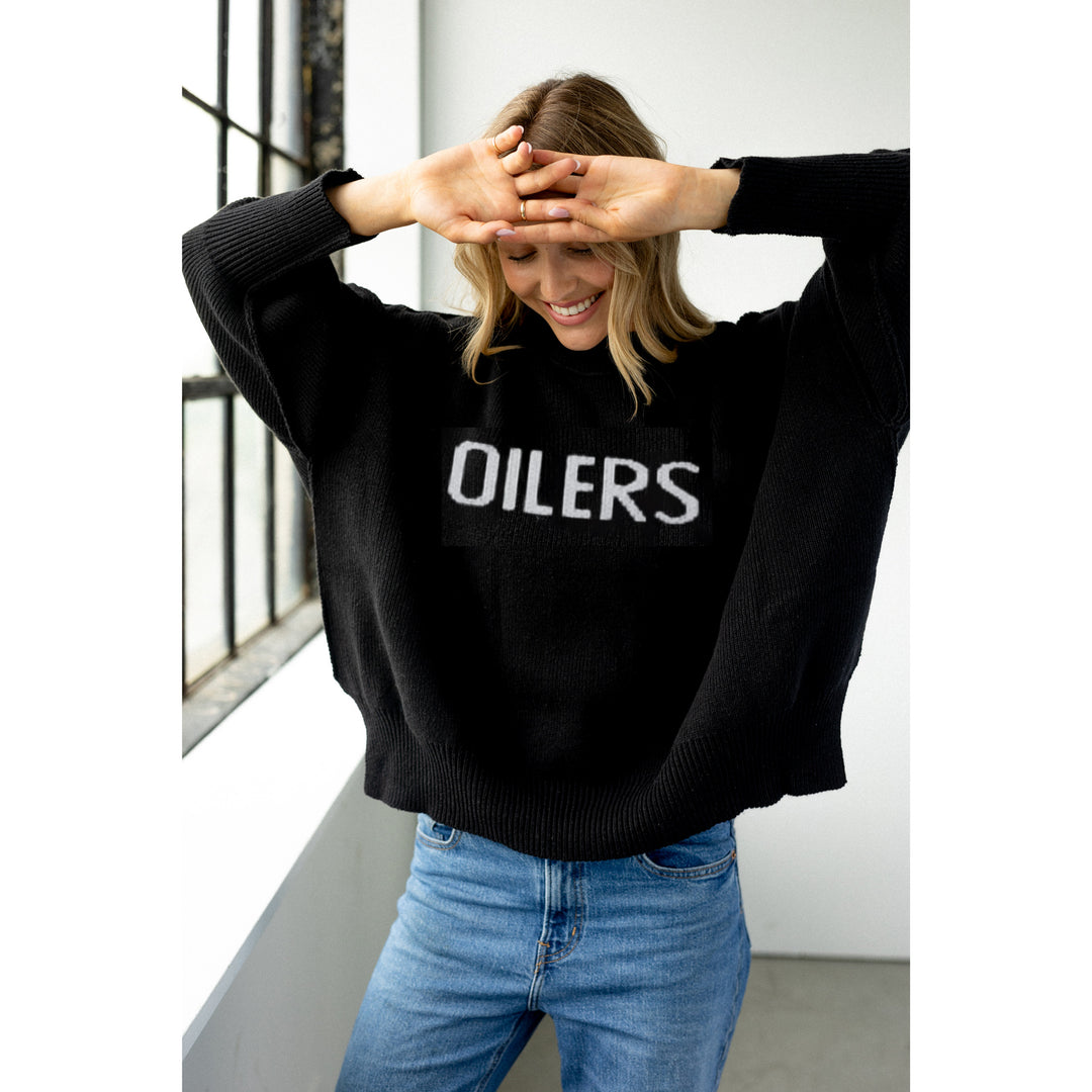 Edmonton Oilers Women's Line Change Team Knit Black Crewneck Sweater