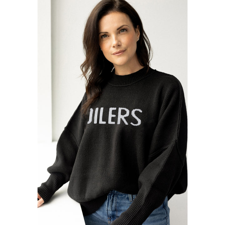 Edmonton Oilers Women's Line Change Team Knit Black Crewneck Sweater