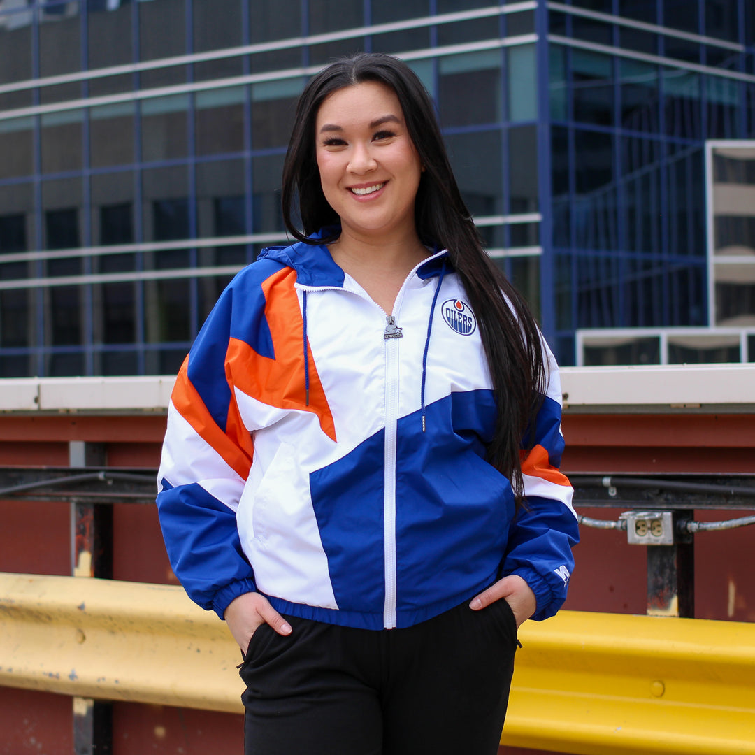 Edmonton Oilers Women's Starter Royal & White Lead Off Full-Zip Jacket