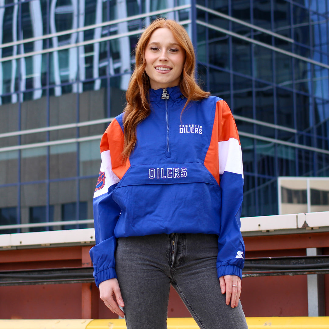Edmonton Oilers Women's Starter Royal Zone Blitz Half-Zip Jacket