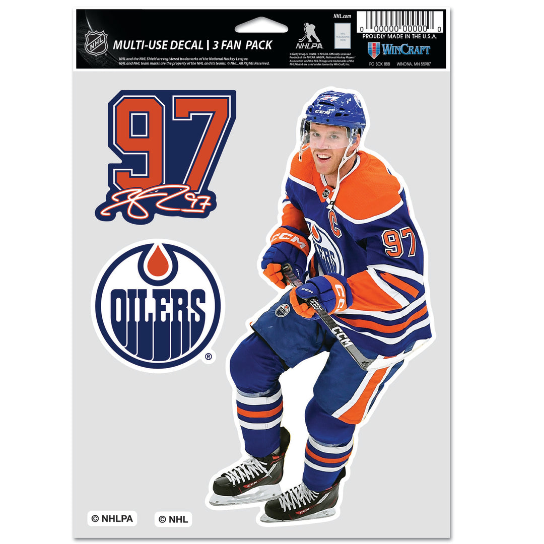 Connor McDavid Edmonton Oilers 3 Pack Fan Decal Set