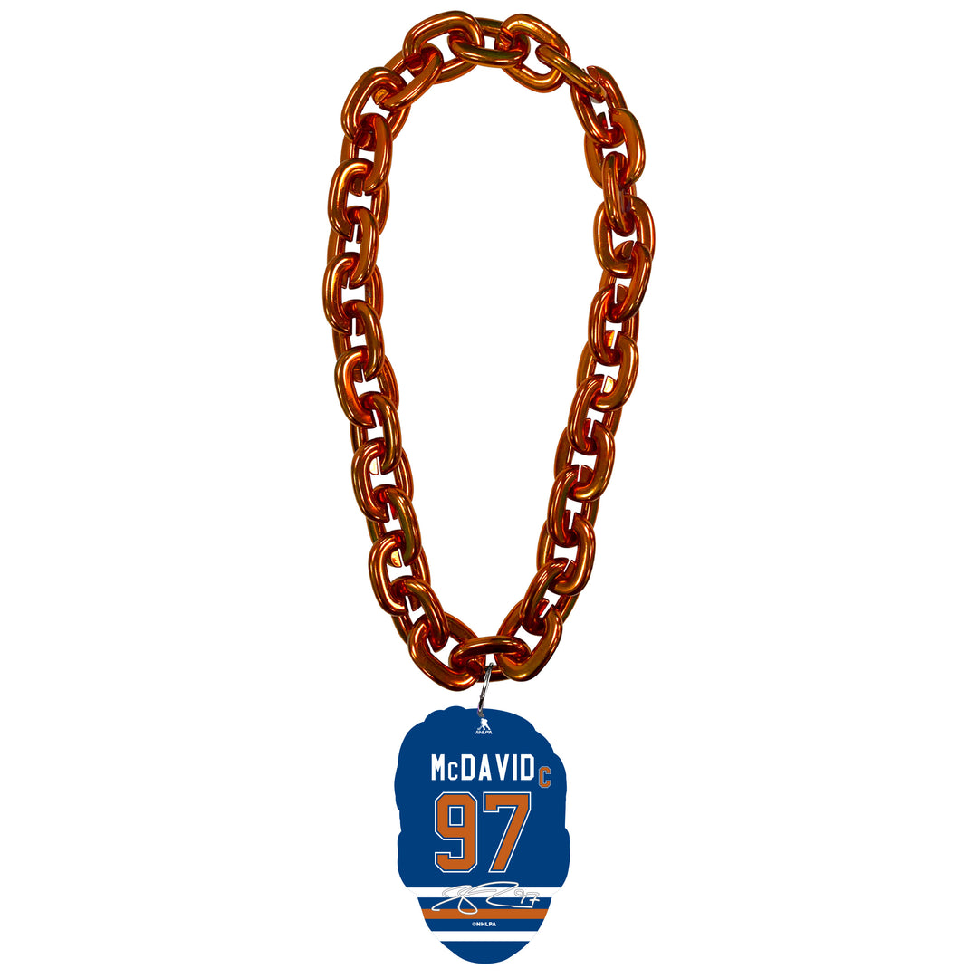Connor McDavid Edmonton Oilers Orange Player Face Fan Chain Necklace