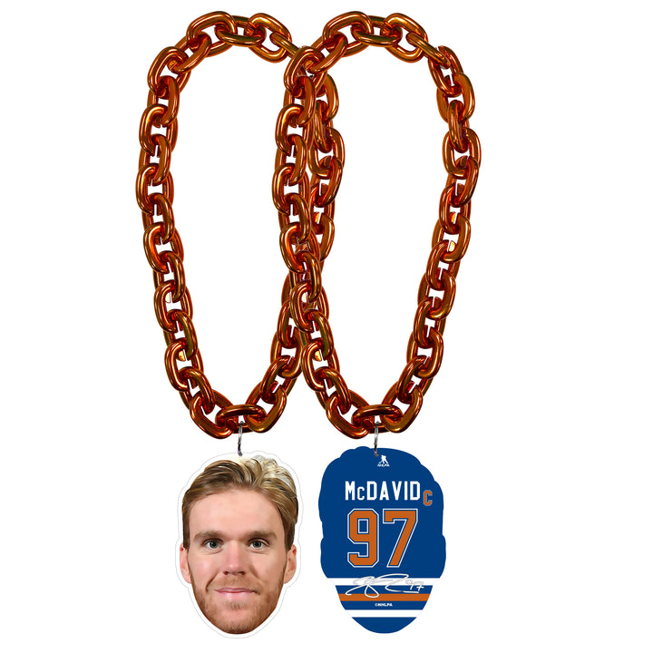 Connor McDavid Edmonton Oilers Orange Player Face Fan Chain Necklace