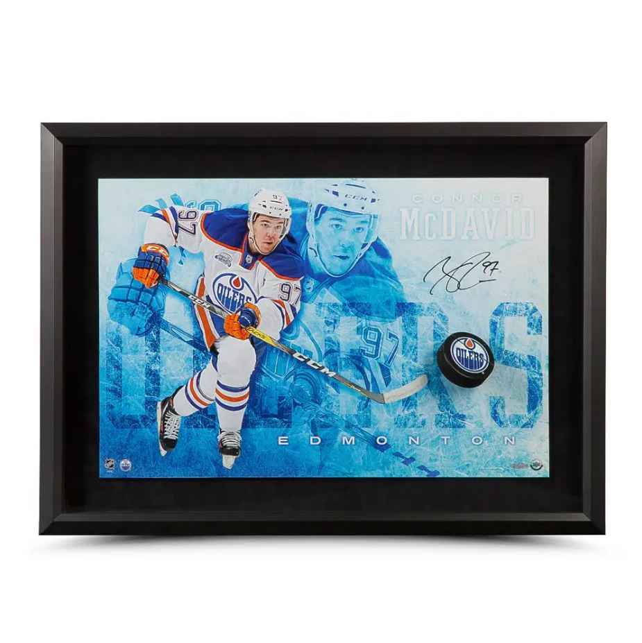 Connor McDavid Edmonton Oilers Signed 16"x24" Commanding Breaking Through Print