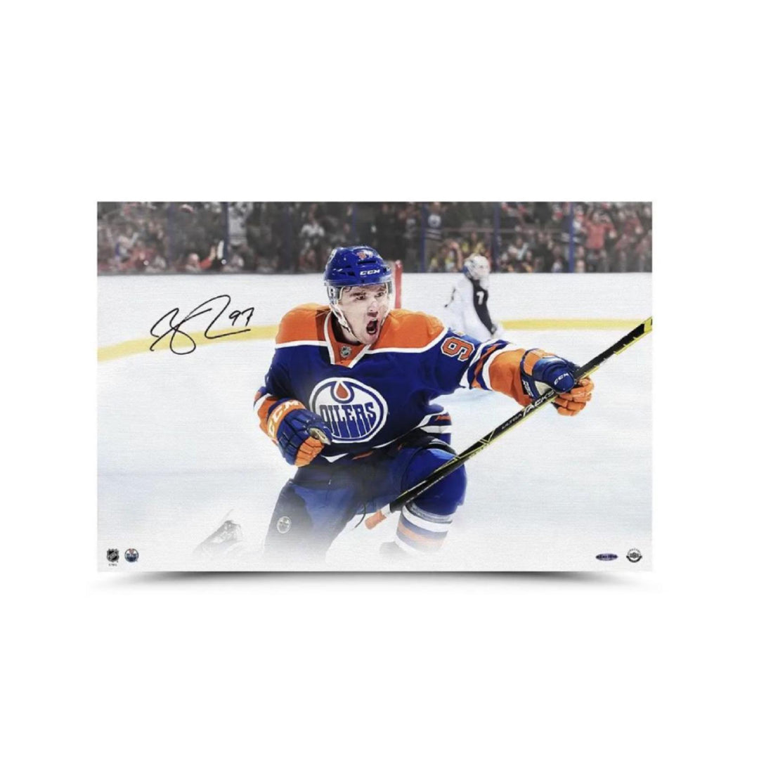 Connor McDavid Edmonton Oilers Signed 24"x16" Warrior Canvas