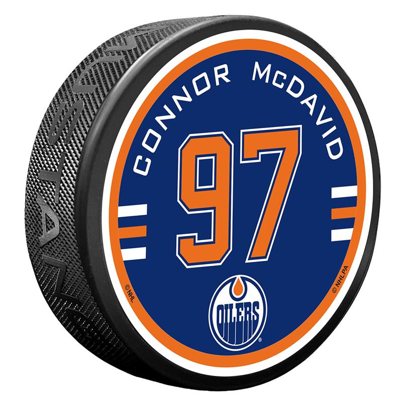 Connor McDavid Edmonton Oilers Textured Striped Puck