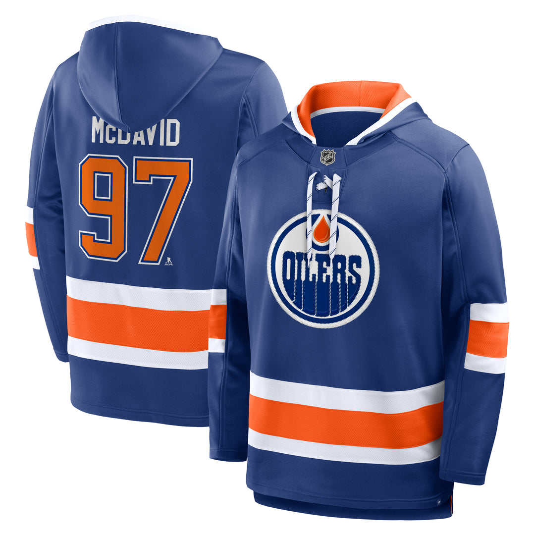 Connor McDavid Edmonton Oilers Fanatics Name & Number Blue Fleece Lace-Up Hoodie