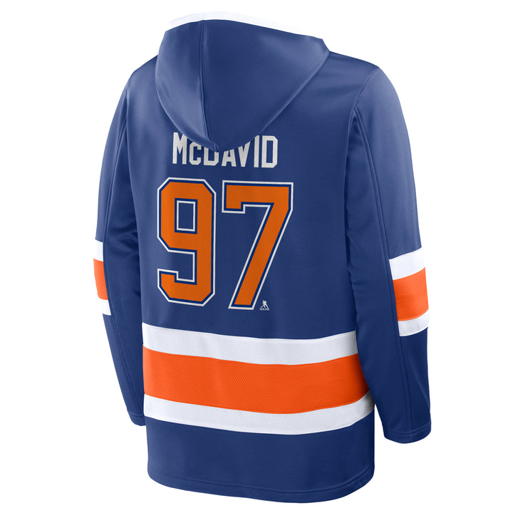Connor McDavid Edmonton Oilers Fanatics Name & Number Blue Fleece Lace-Up Hoodie