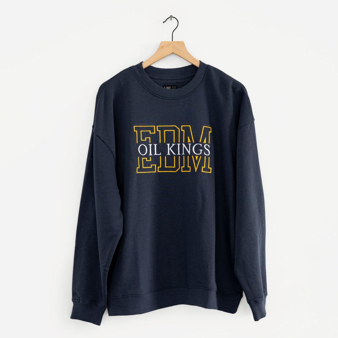 Edmonton Oil Kings Unisex Line Change Navy Embroidered Crewneck Sweatshirt