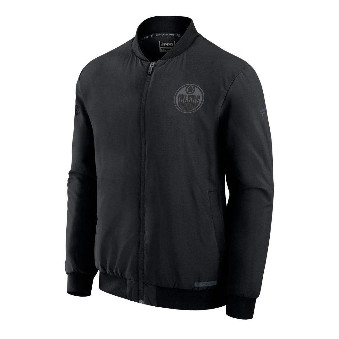 Edmonton Oilers 2024-25 Fanatics Authentic Pro Road Black Full-Zip Bomber Jacket