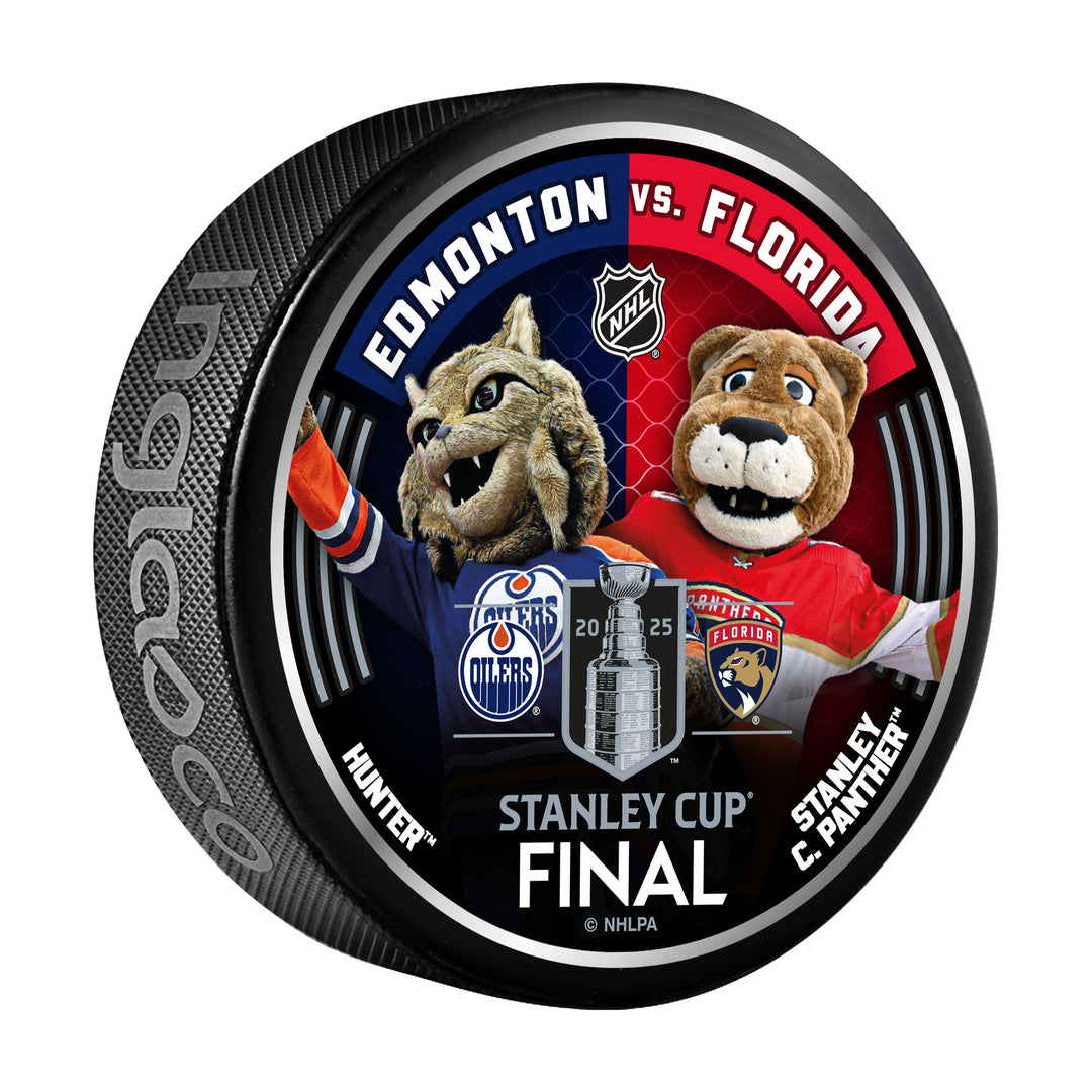 Edmonton Oilers 2025 Stanley Cup Playoffs Mascot Dueling Puck - Hunter vs Stanley C. Panther