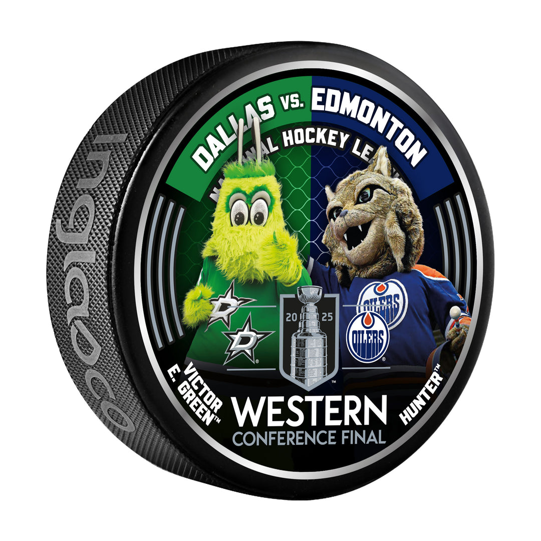 Edmonton Oilers 2025 Stanley Cup Playoffs Mascot Dueling Puck - Round 3 Western Conference Final - Victor E. Green vs Hunter