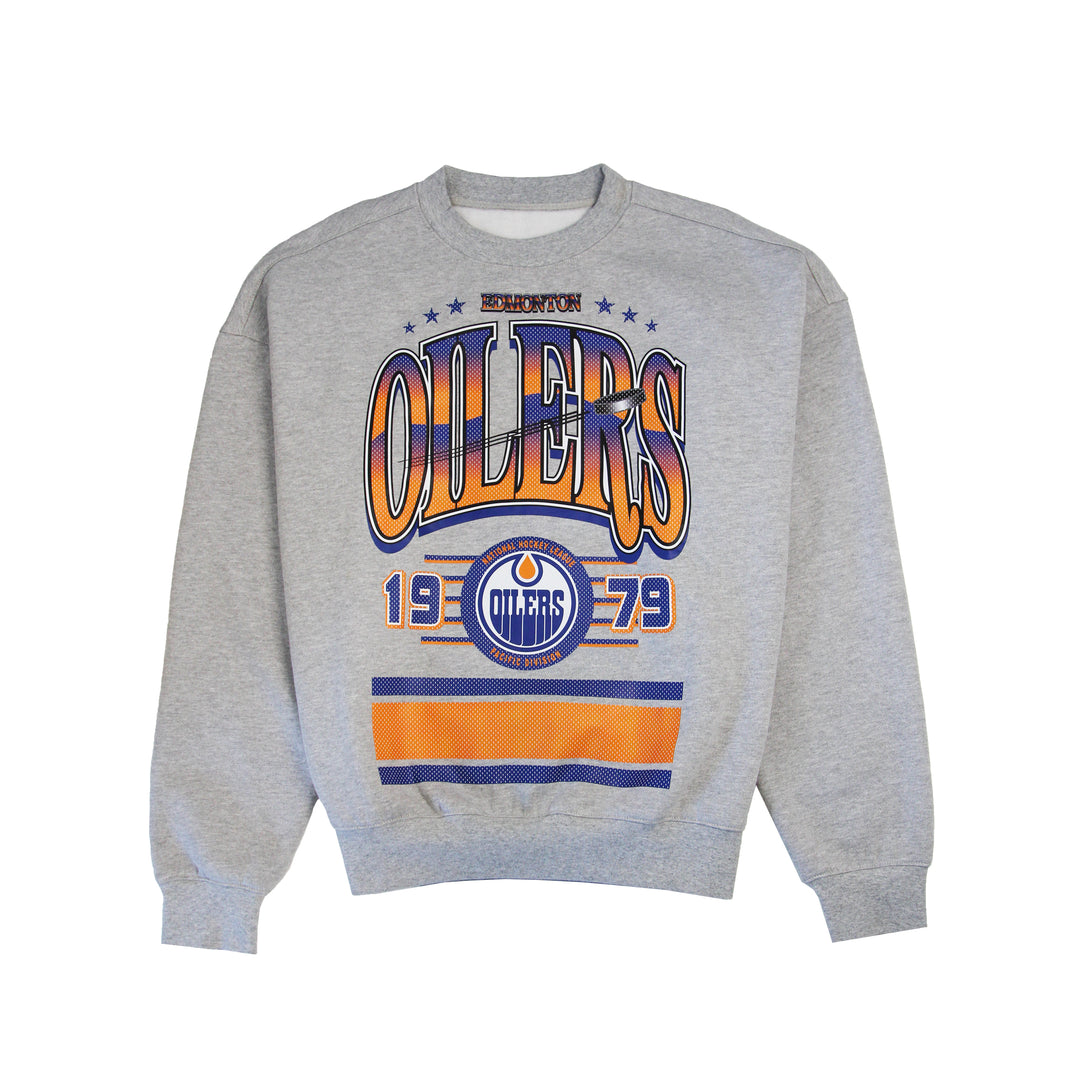 Edmonton Oilers Authmade 1979 Stripe Grey Crewneck Sweatshirt