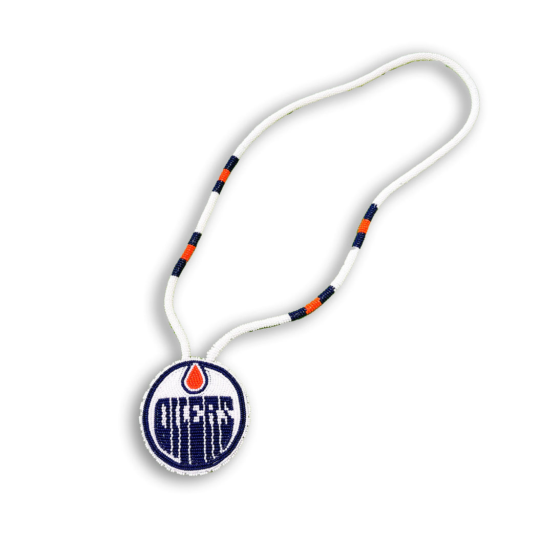 Edmonton Oilers Away Striped Beaded Medallion Necklace