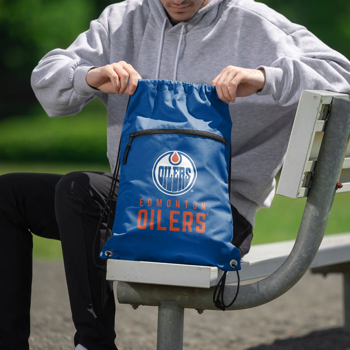 Edmonton Oilers Blue Big Logo Wordmark Drawstring Bag