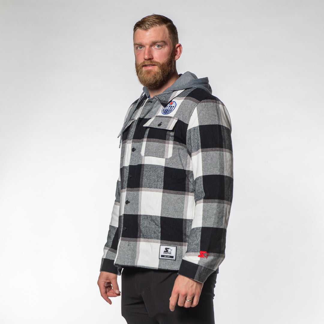 Edmonton Oilers Starter Black and White Plaid Jacket