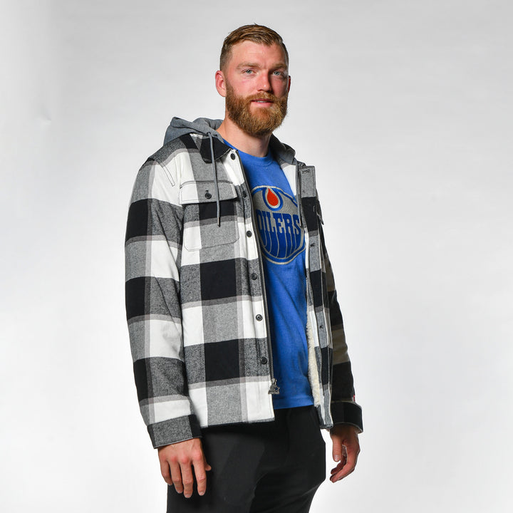 Edmonton Oilers Starter Black and White Plaid Jacket