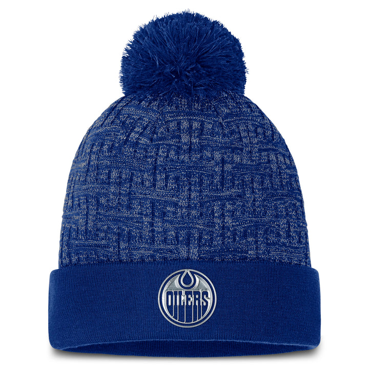Edmonton Oilers Women's Fanatics Authentic Pro Road Blue Faux Fur Cuffed Toque W/ Pom