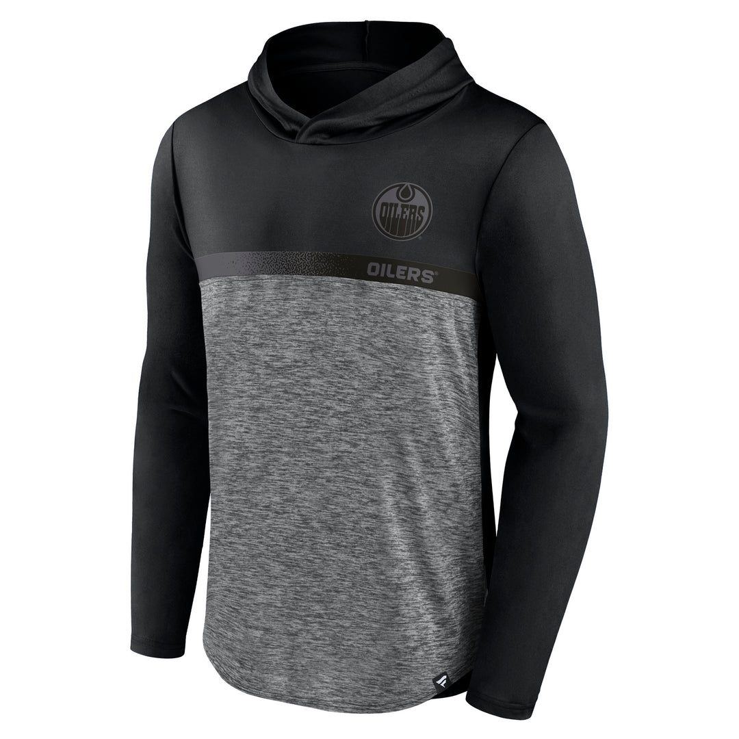 Edmonton Oilers Fanatics Black & Grey Podium Pullover Hooded Tech Shirt