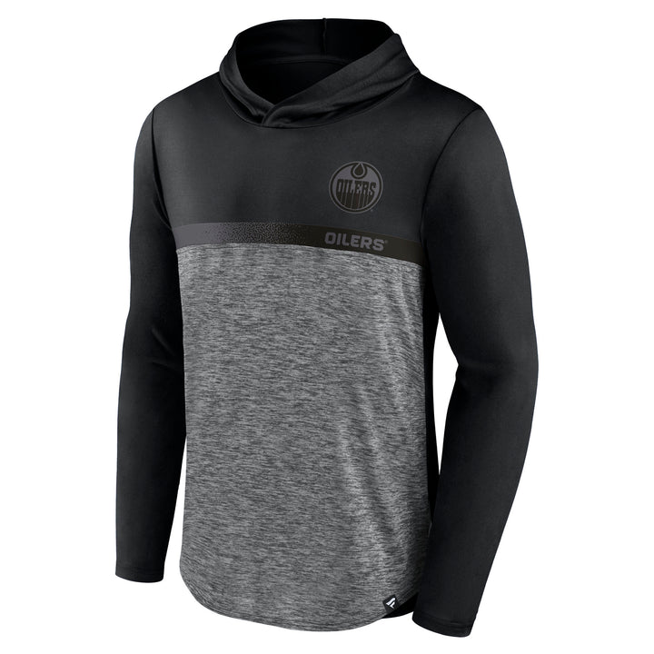 Edmonton Oilers Fanatics Black & Grey Podium Pullover Hooded Tech Shirt