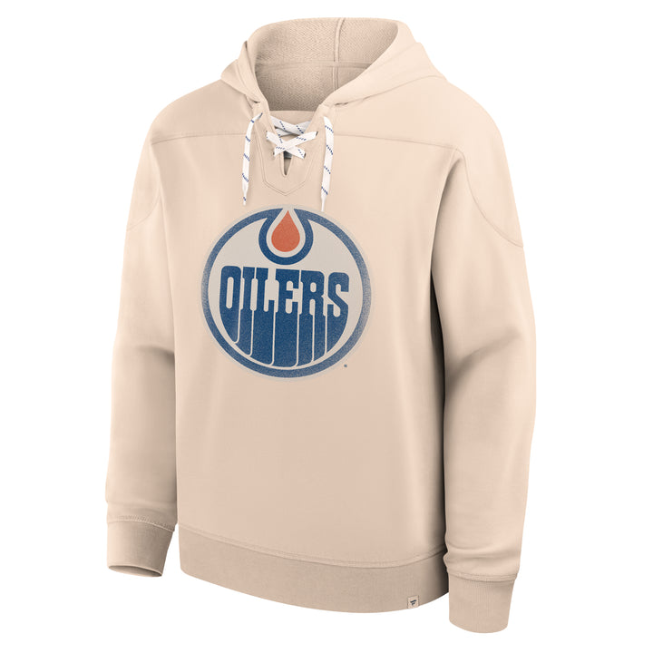 Edmonton Oilers Fanatics Cream French Terry Fleece Lace-Up Hoodie