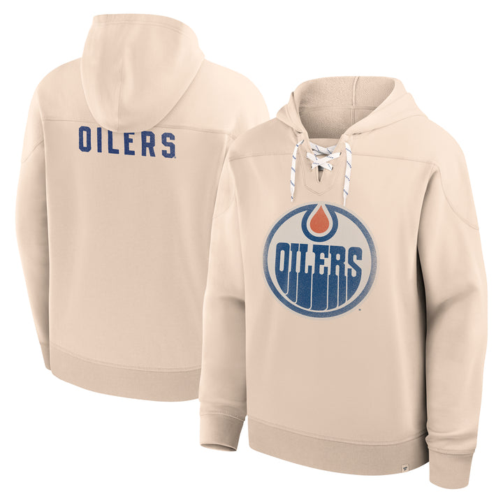 Edmonton Oilers Fanatics Cream French Terry Fleece Lace-Up Hoodie
