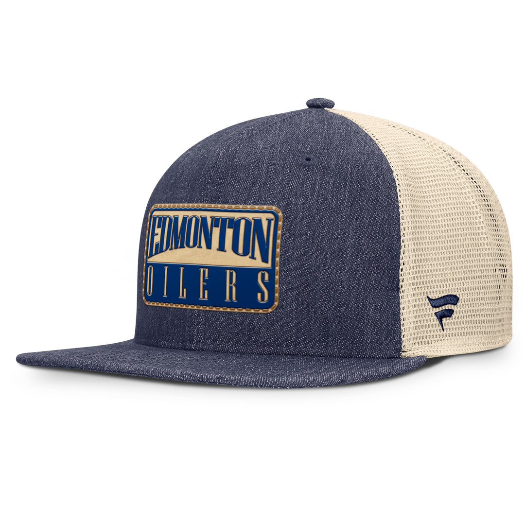 Edmonton Oilers Fanatics Denim Stockman Flatbrim Mesh Snapback Hat