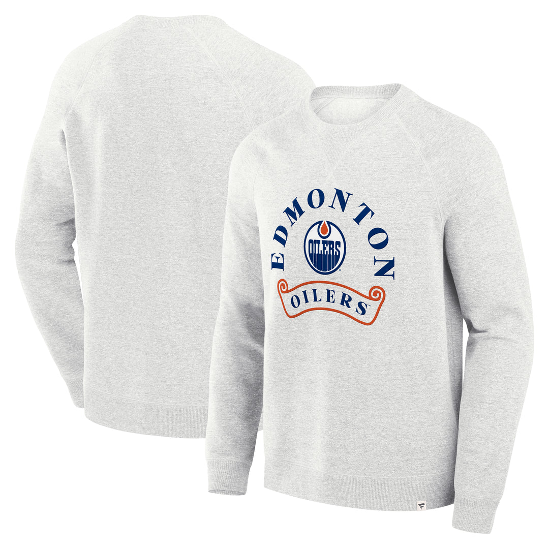 Edmonton Oilers Fanatics Heritage Banner Grey Crewneck Sweatshirt