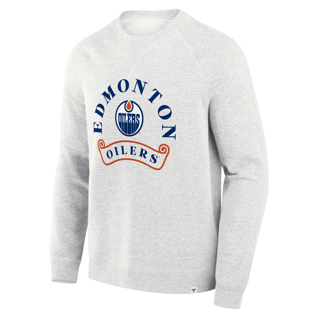 Edmonton Oilers Fanatics Heritage Banner Grey Crewneck Sweatshirt