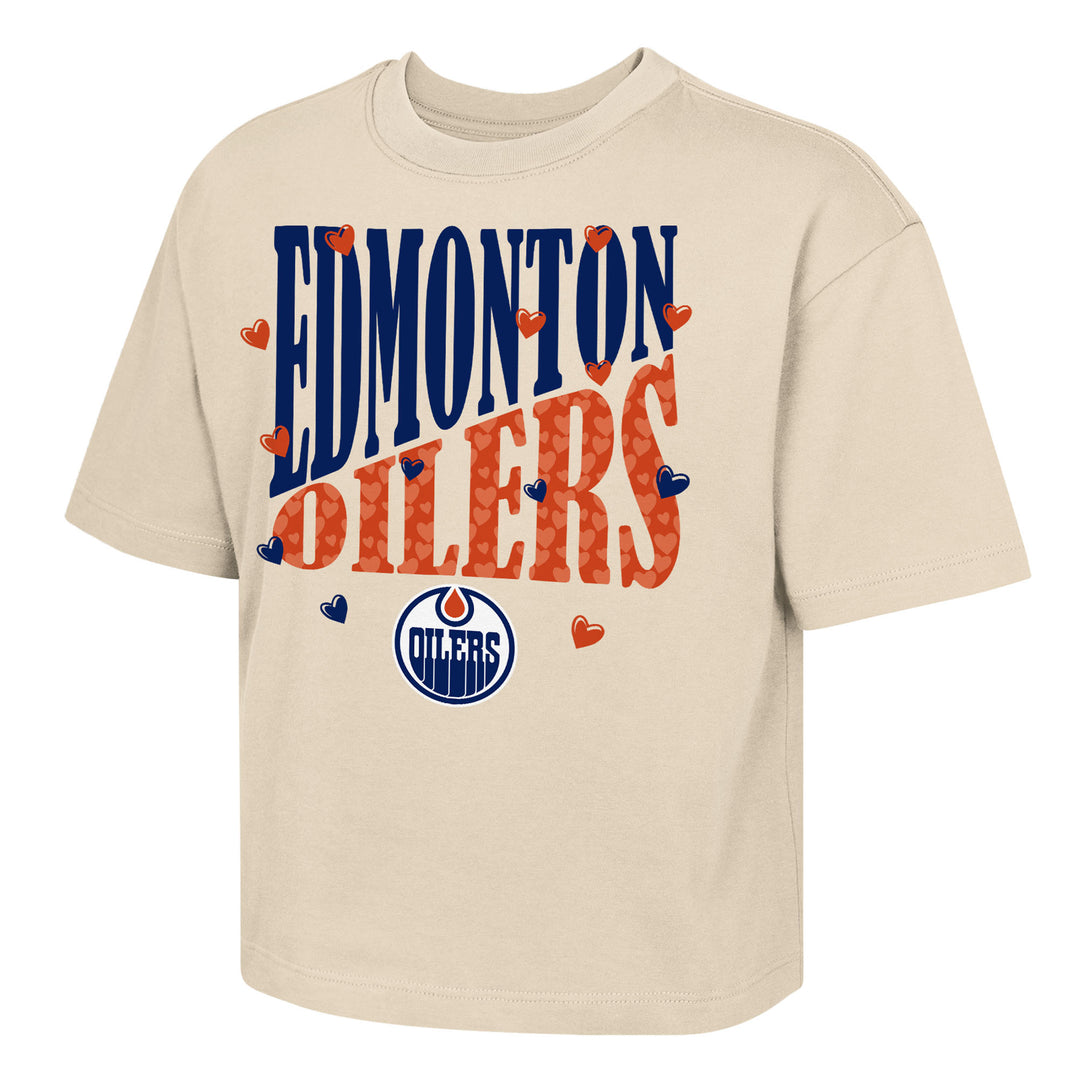Edmonton Oilers Girls Youth Outerstuff Lots of Love Cream Boxy Cropped Tee