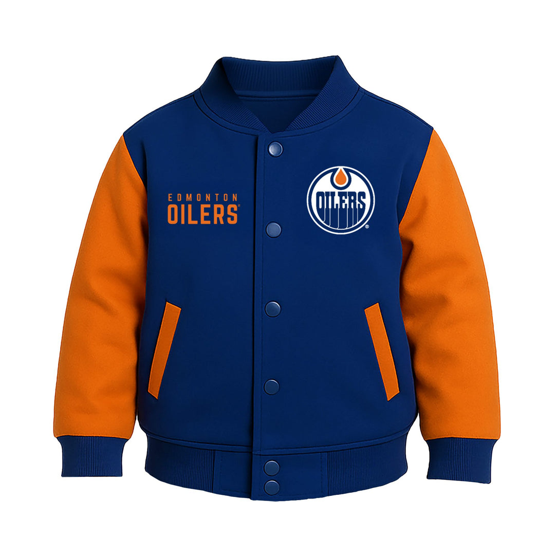 Edmonton Oilers Infant Authentics Royal & Orange Varsity Jacket