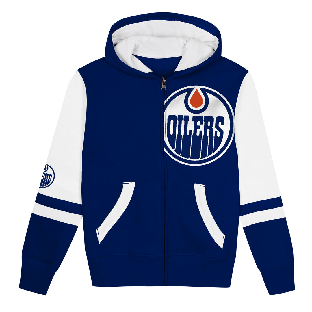 Edmonton Oilers Kids Outerstuff Face Off Navy Full-Zip Hoodie