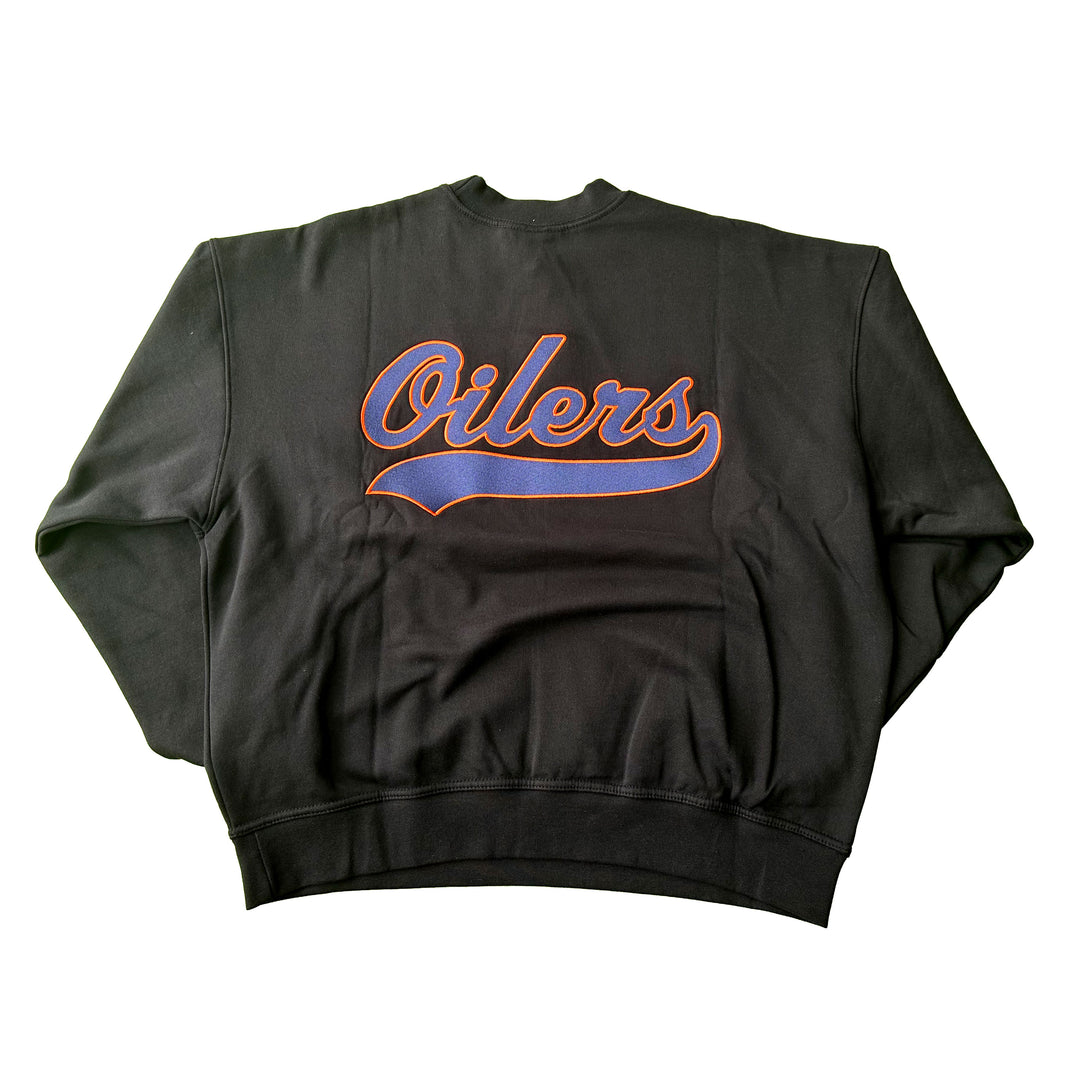 Edmonton Oilers Mitchell & Ness Black Oversweep Oversized Crewneck Sweatshirt