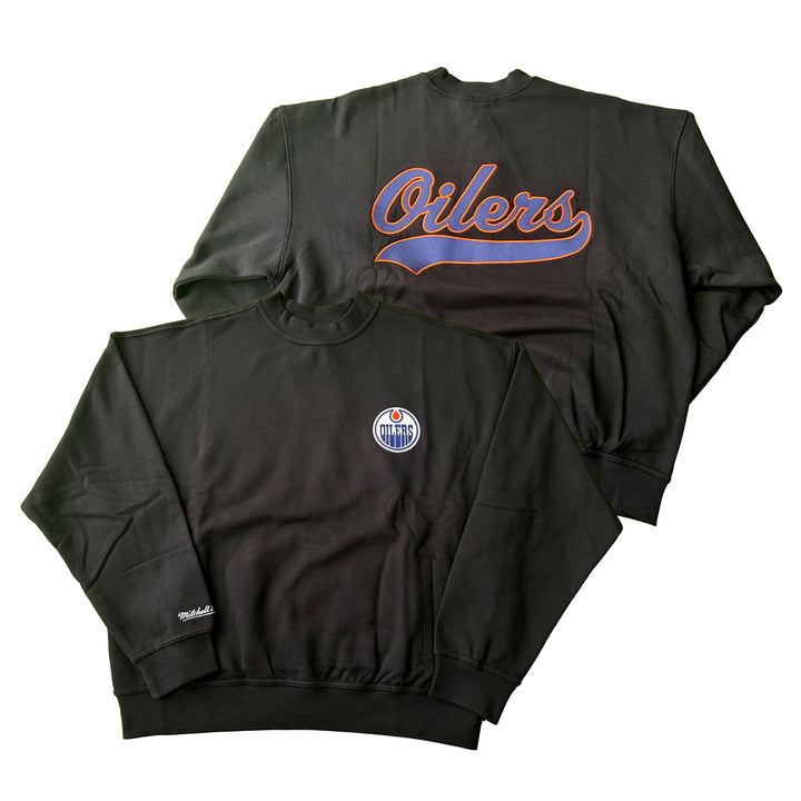 Edmonton Oilers Mitchell & Ness Black Oversweep Oversized Crewneck Sweatshirt