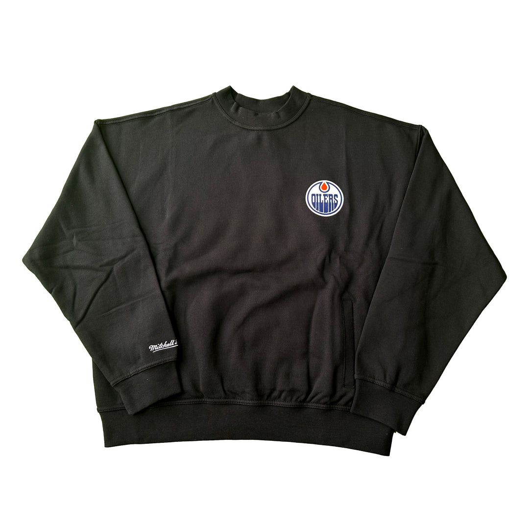 Edmonton Oilers Mitchell & Ness Black Oversweep Oversized Crewneck Sweatshirt
