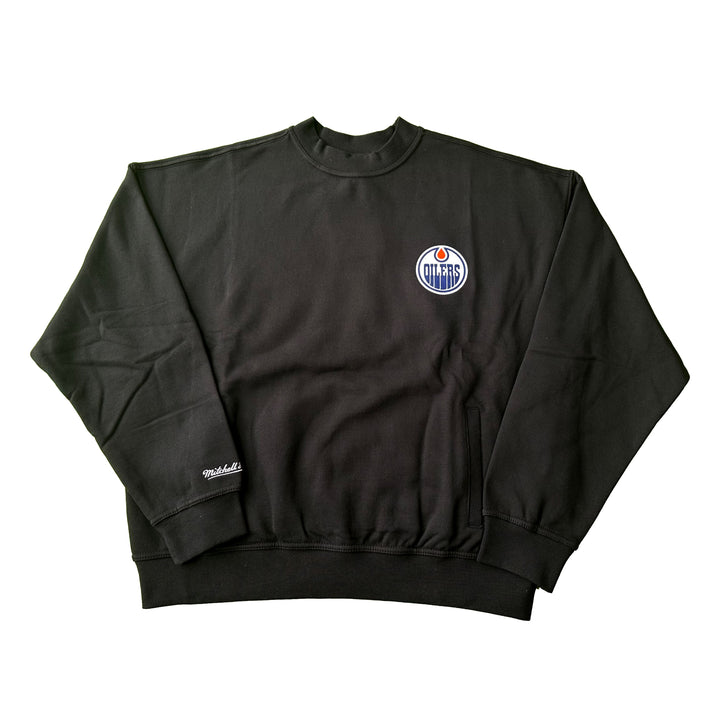 Edmonton Oilers Mitchell & Ness Black Oversweep Oversized Crewneck Sweatshirt