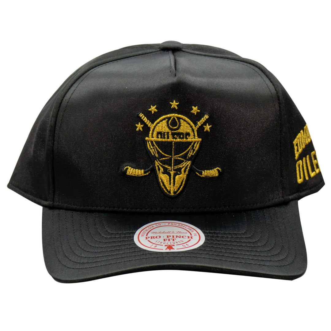 Edmonton Oilers Mitchell & Ness Golden Egg Black Satin A-Frame Snapback Hat