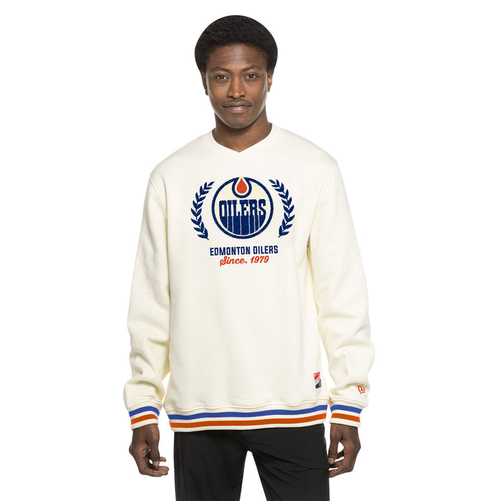 Edmonton Oilers New Era 1923 Throwback Cream Crewneck Sweatshirt