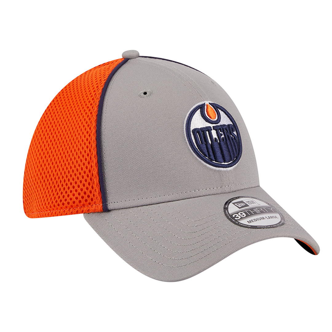 Edmonton Oilers New Era Grey & Orange 39THIRTY Meshback Flex Hat