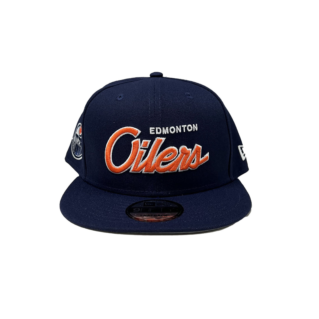 Edmonton Oilers New Era Navy Script 9FIFTY Snapback Hat