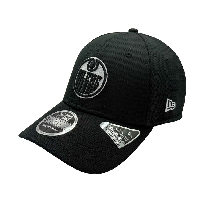 Edmonton Oilers New Era Black 9FORTY Stretch-Snap Adjustable Hat