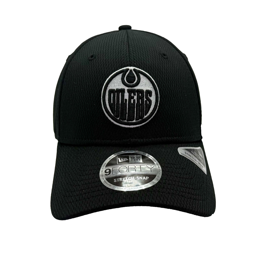 Edmonton Oilers New Era Black 9FORTY Stretch-Snap Adjustable Hat