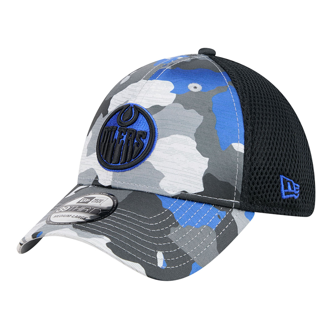 Edmonton Oilers New Era Blue & Black Camo 39THIRTY Flex Hat