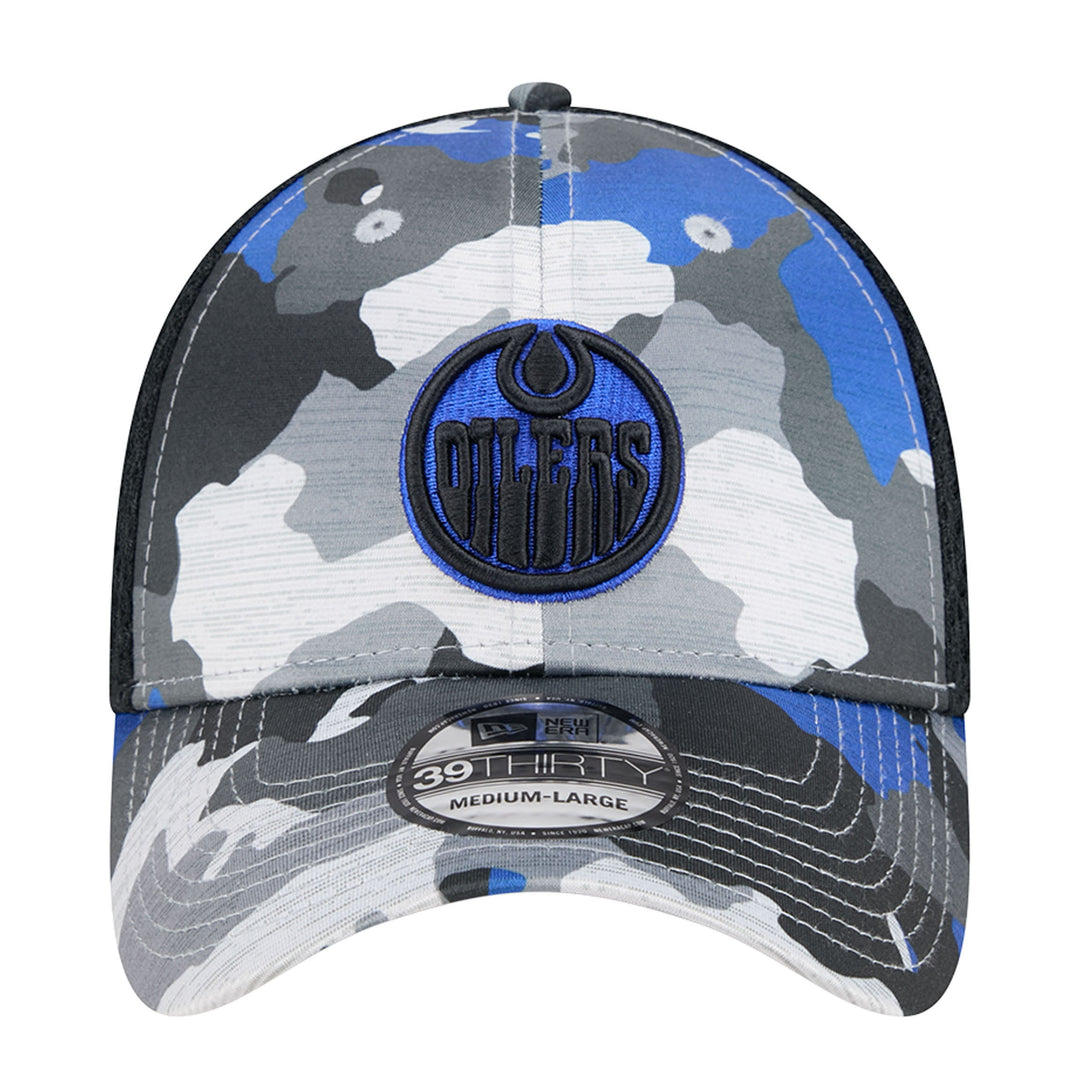 Edmonton Oilers New Era Blue & Black Camo 39THIRTY Flex Hat