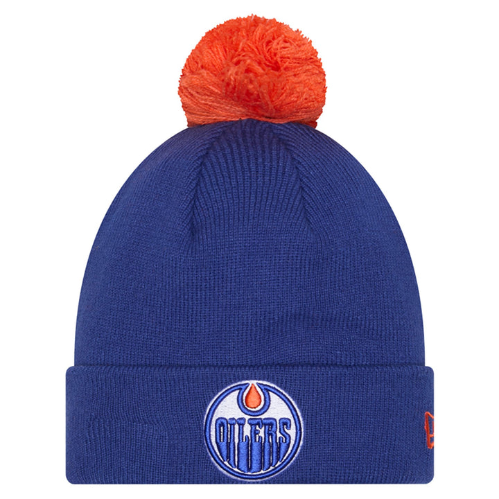 Edmonton Oilers New Era Blue Cuff Knit Toque w/ Pom