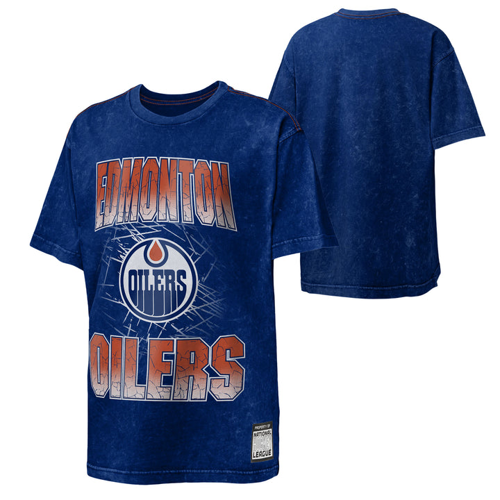 Edmonton Oilers Outerstuff Youth Time to Shine Acid Washed Blue T-Shirt