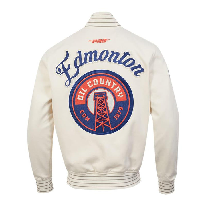 Edmonton Oilers Pro Standard Game Day Alternate Logo Cream Bomber Jacket