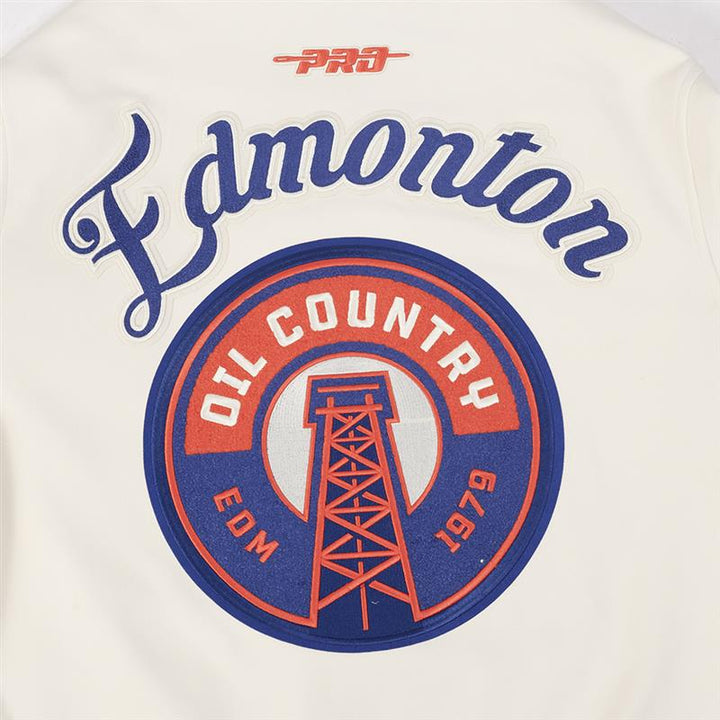 Edmonton Oilers Pro Standard Game Day Alternate Logo Cream Bomber Jacket