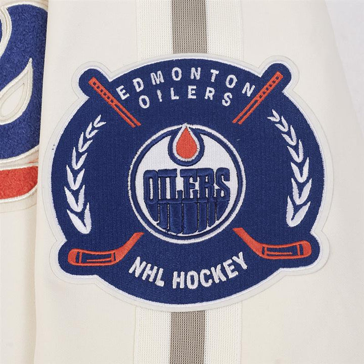 Edmonton Oilers Pro Standard Game Day Alternate Logo Cream Bomber Jacket