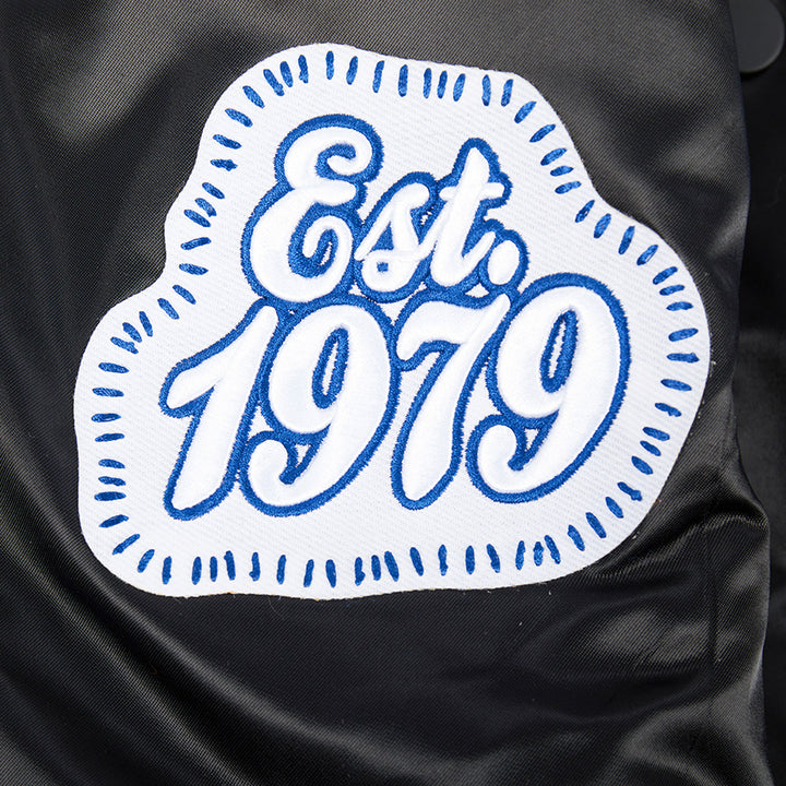 Edmonton Oilers Unisex Pro Standard Pick Stitch Black Satin Varsity Jacket